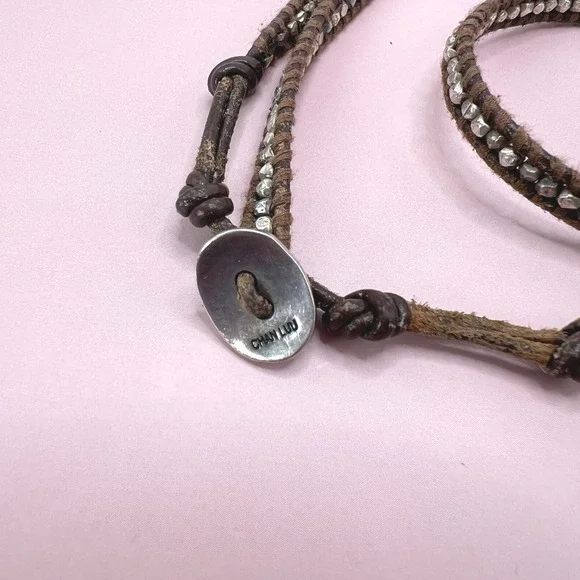 Chan Luu Sterling Silver Wrap Bracelet Brown Leather 925 Stamped 36" - Picture 3 of 5